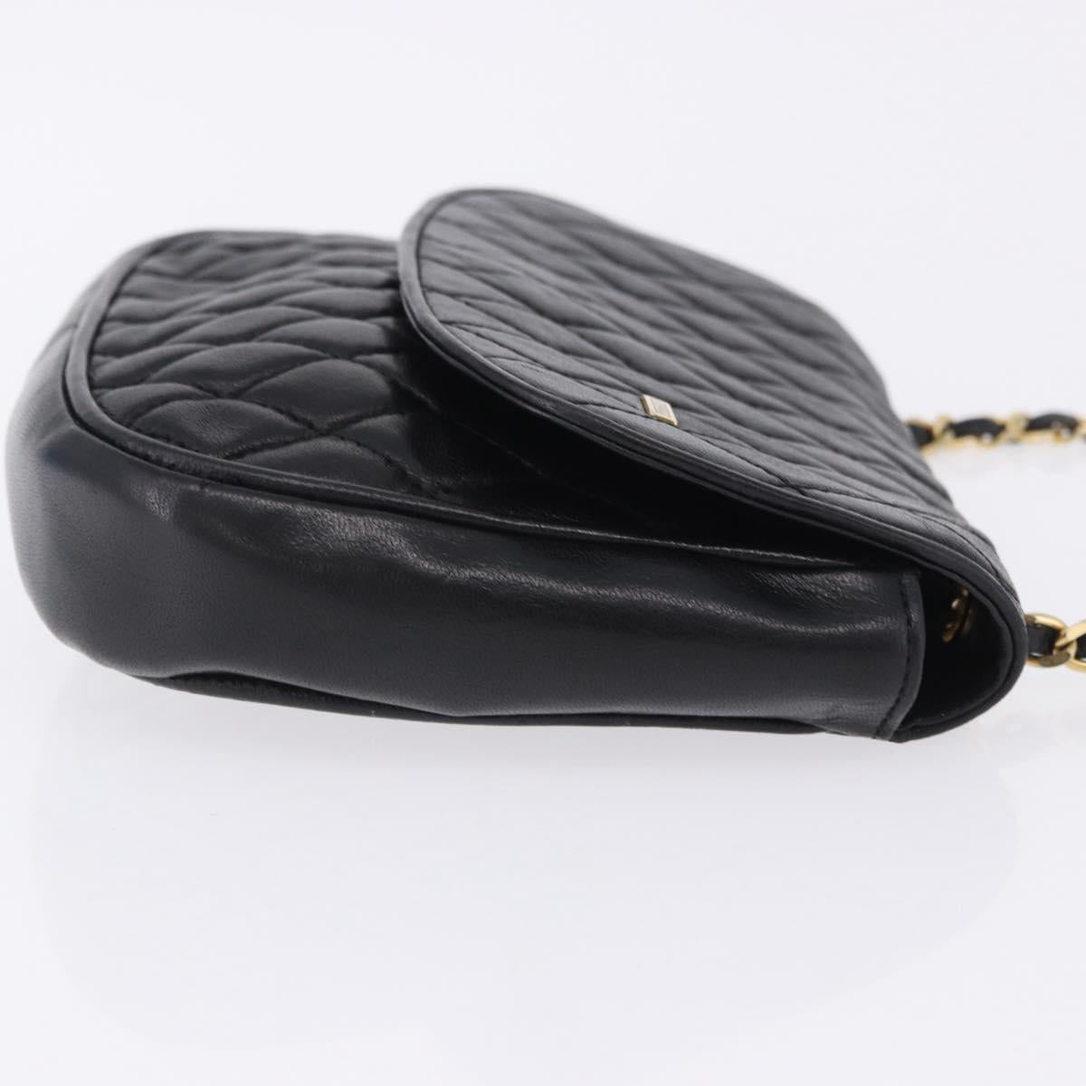 BALLY Chain Shoulder Bag Leather Black Gold Tone Auth 201246