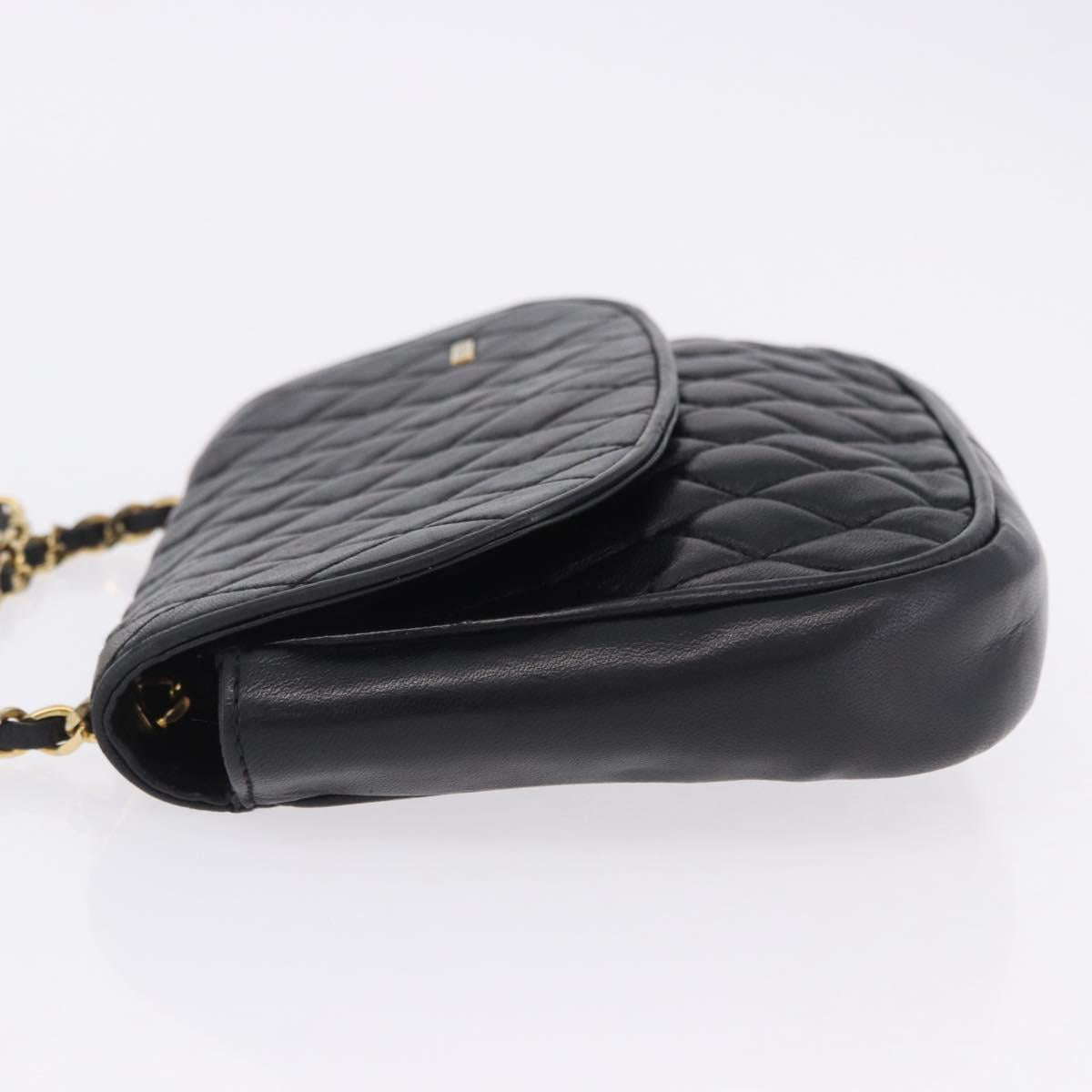 BALLY Chain Shoulder Bag Leather Black Gold Tone Auth 201246