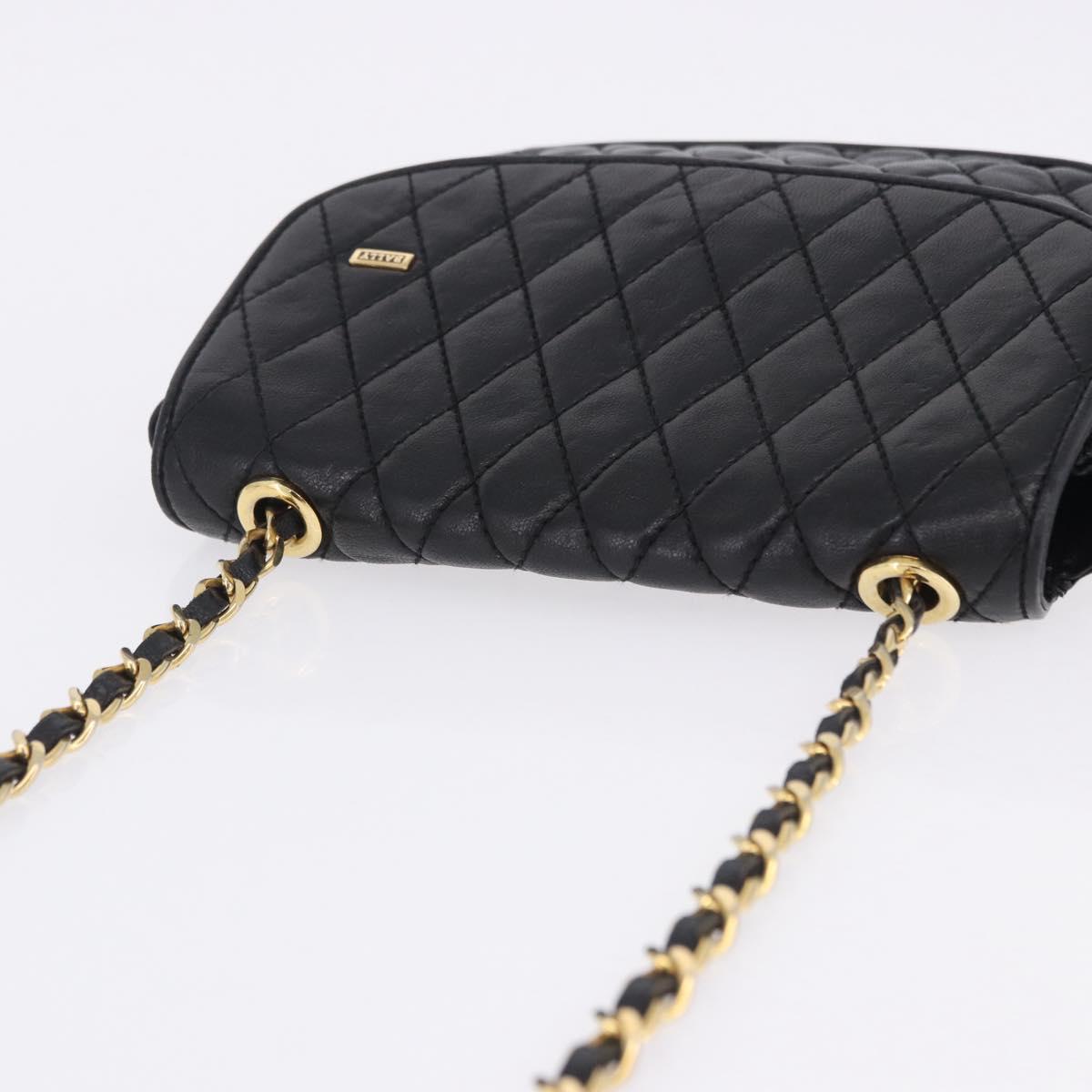 BALLY Chain Shoulder Bag Leather Black Gold Tone Auth 201246