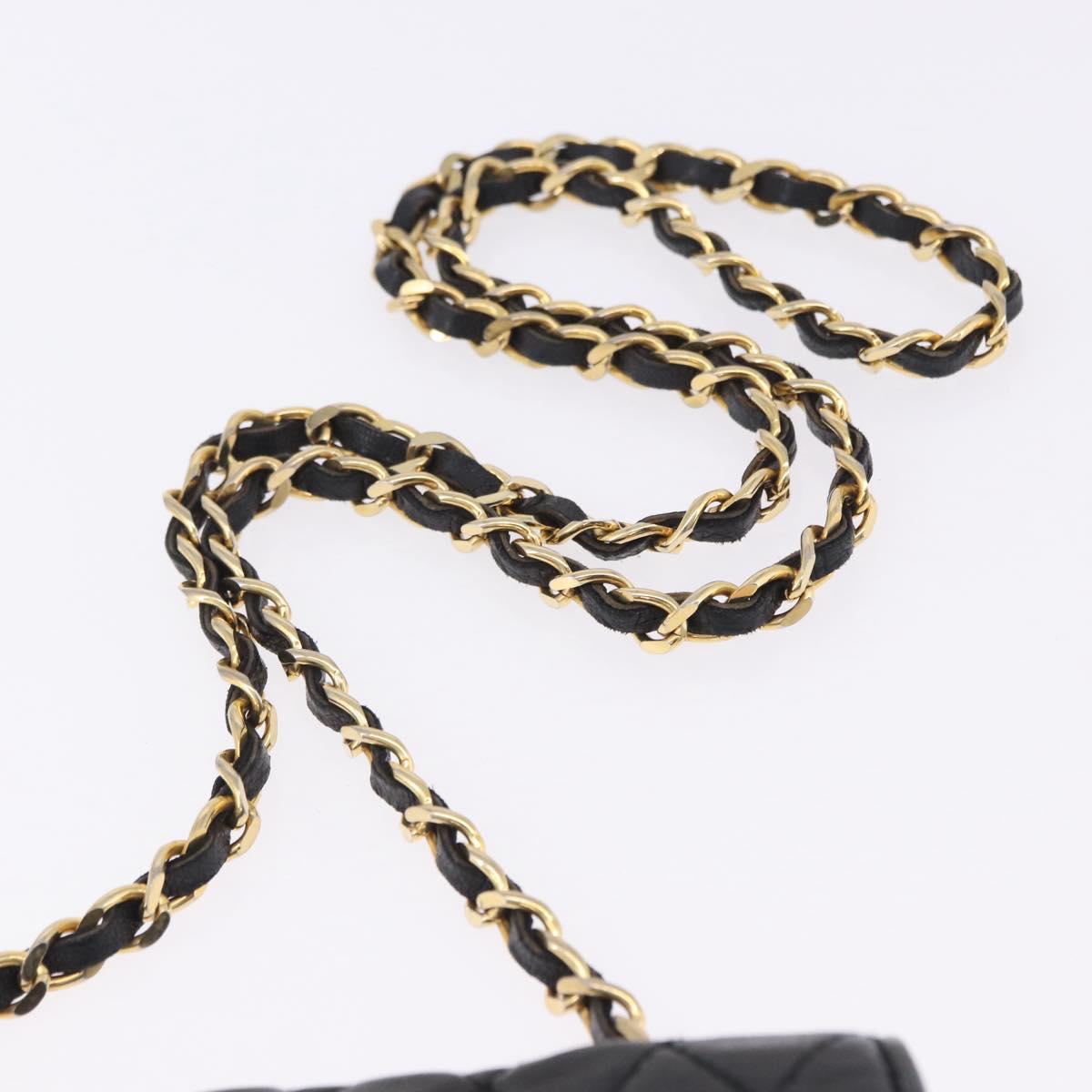 BALLY Chain Shoulder Bag Leather Black Gold Tone Auth 201246