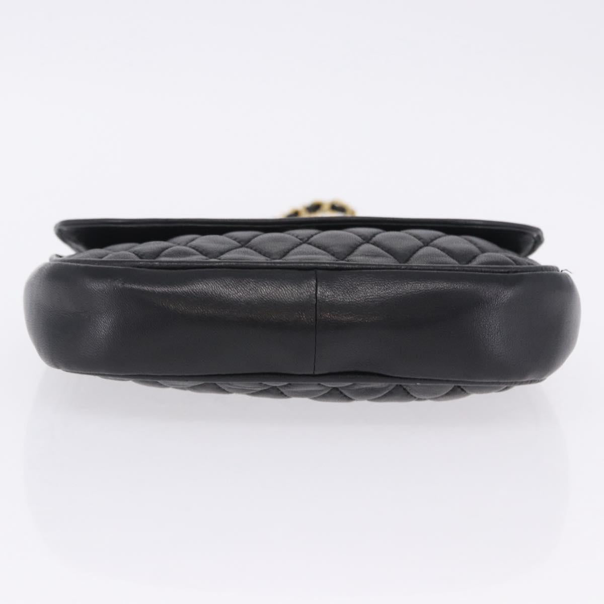 BALLY Chain Shoulder Bag Leather Black Gold Tone Auth 201246