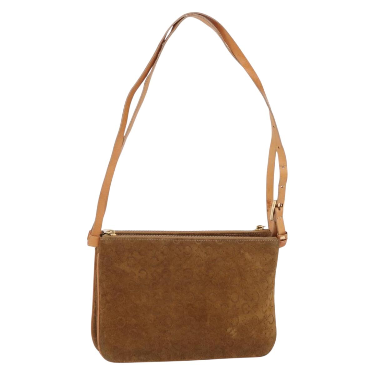 CELINE C Macadam Canvas Shoulder Bag Suede Brown Gold Auth 201247
