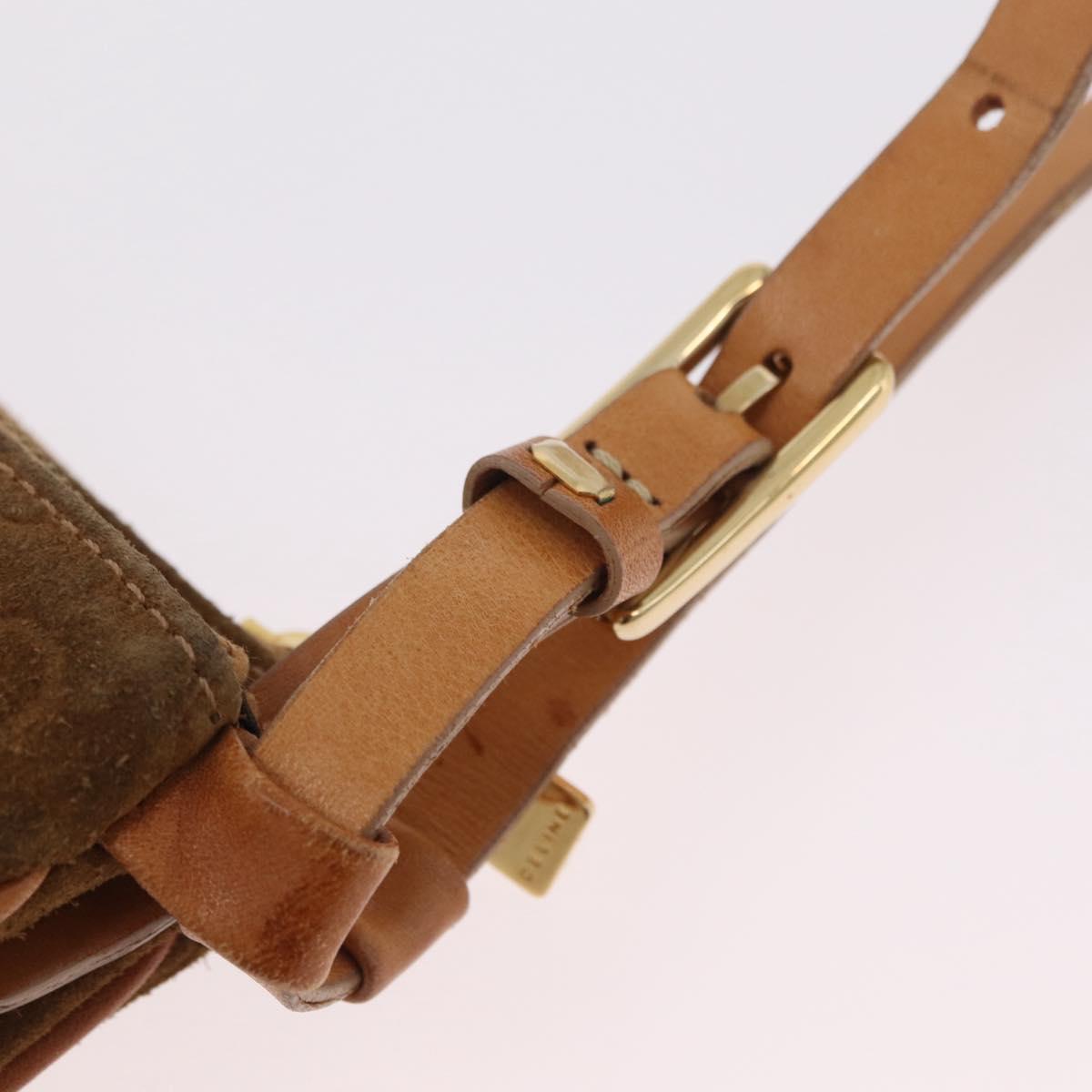 CELINE C Macadam Canvas Shoulder Bag Suede Brown Gold Auth 201247