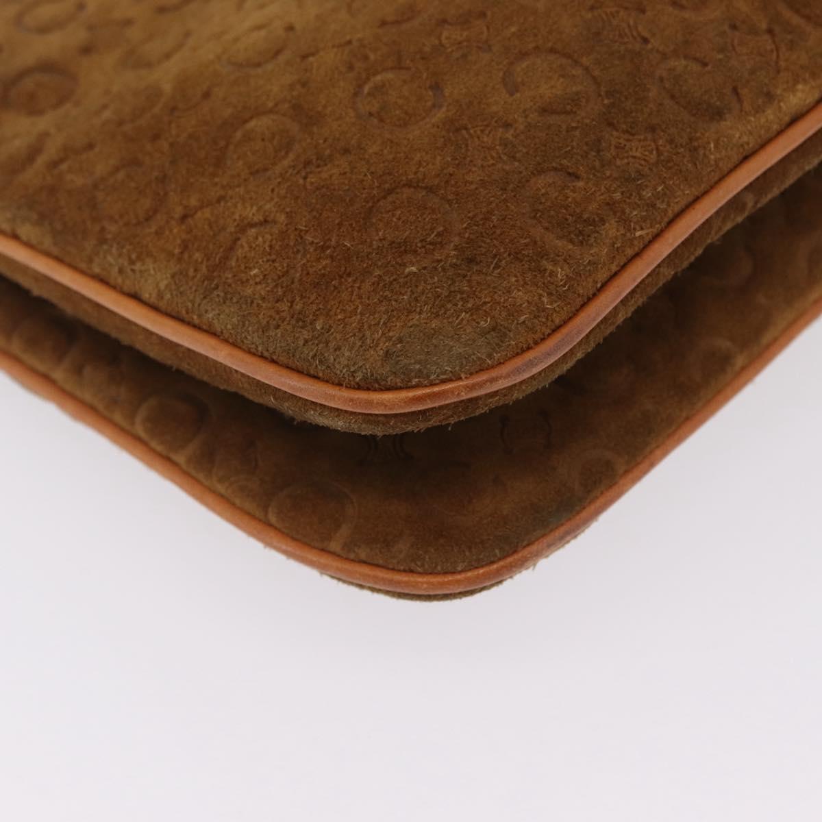 CELINE C Macadam Canvas Shoulder Bag Suede Brown Gold Auth 201247