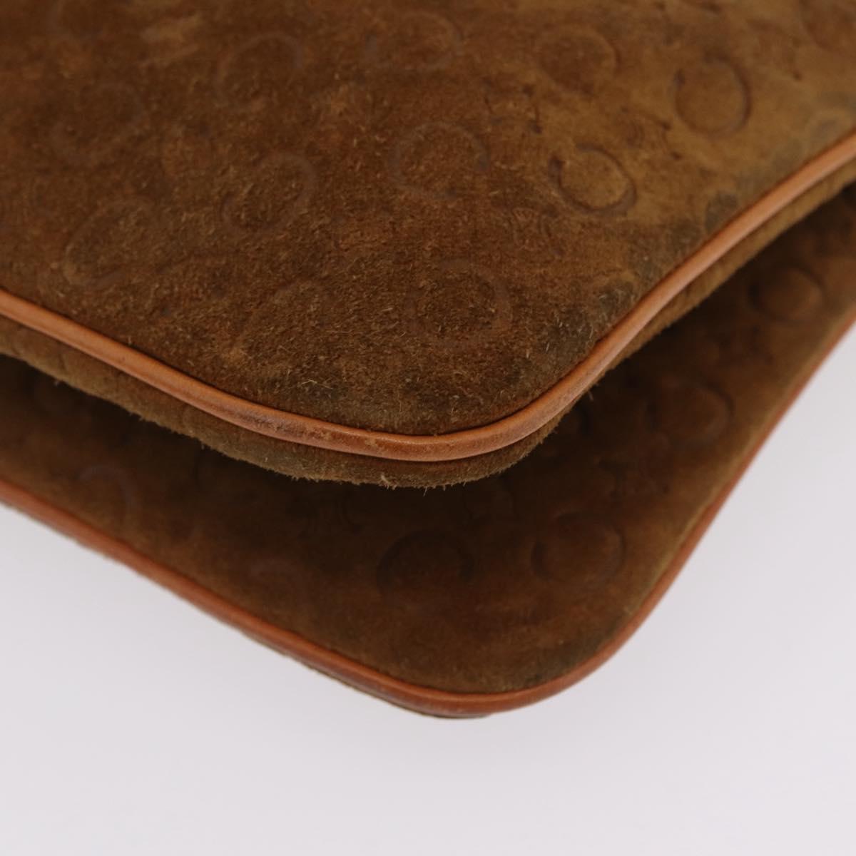 CELINE C Macadam Canvas Shoulder Bag Suede Brown Gold Auth 201247
