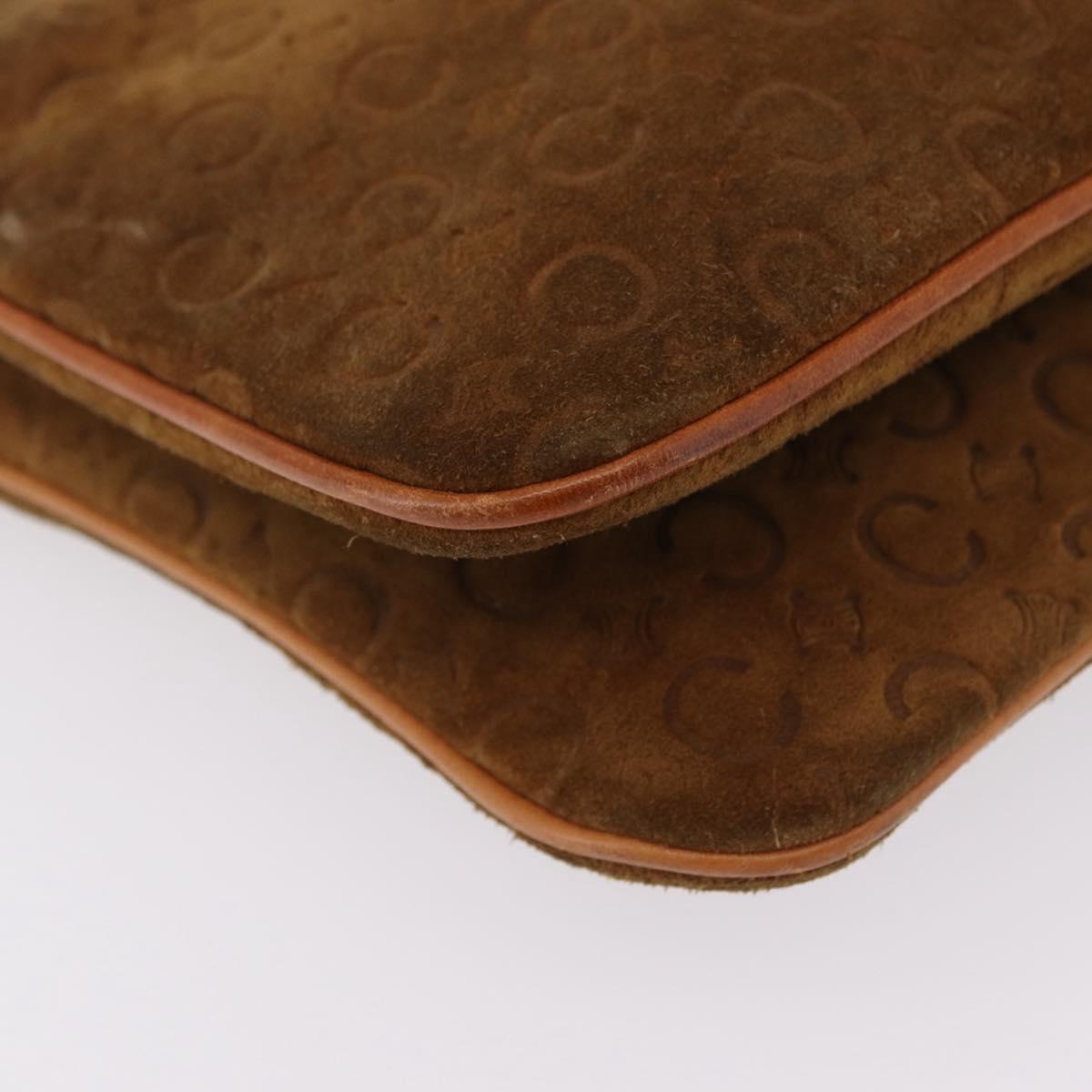 CELINE C Macadam Canvas Shoulder Bag Suede Brown Gold Auth 201247