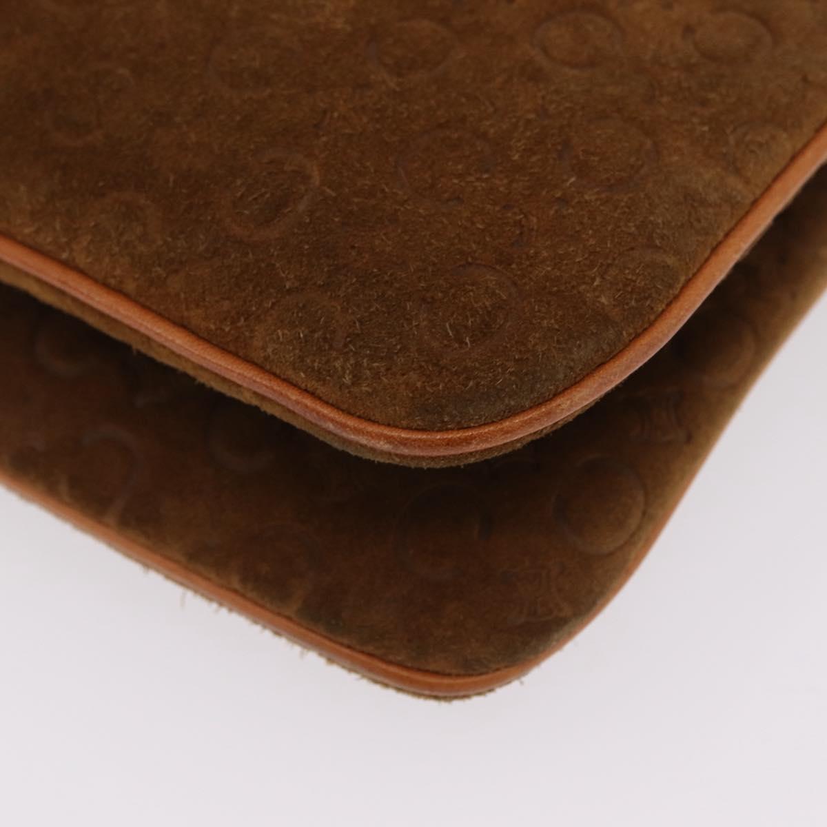 CELINE C Macadam Canvas Shoulder Bag Suede Brown Gold Auth 201247