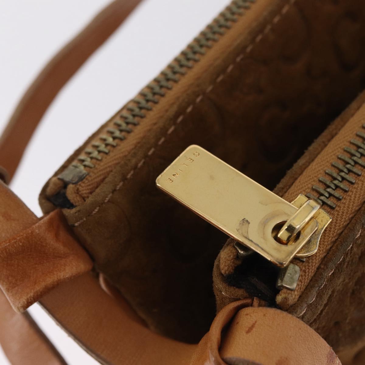 CELINE C Macadam Canvas Shoulder Bag Suede Brown Gold Auth 201247
