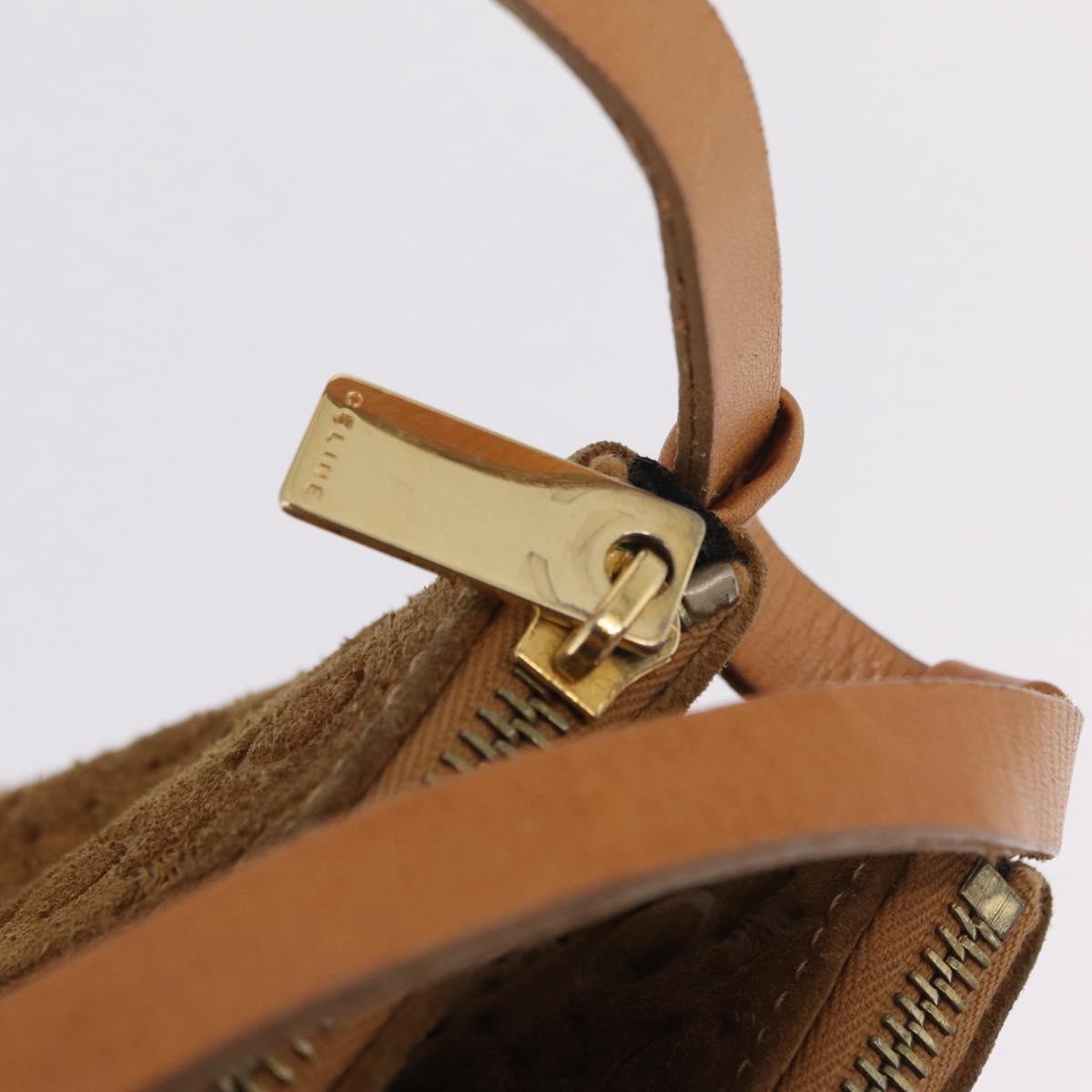 CELINE C Macadam Canvas Shoulder Bag Suede Brown Gold Auth 201247
