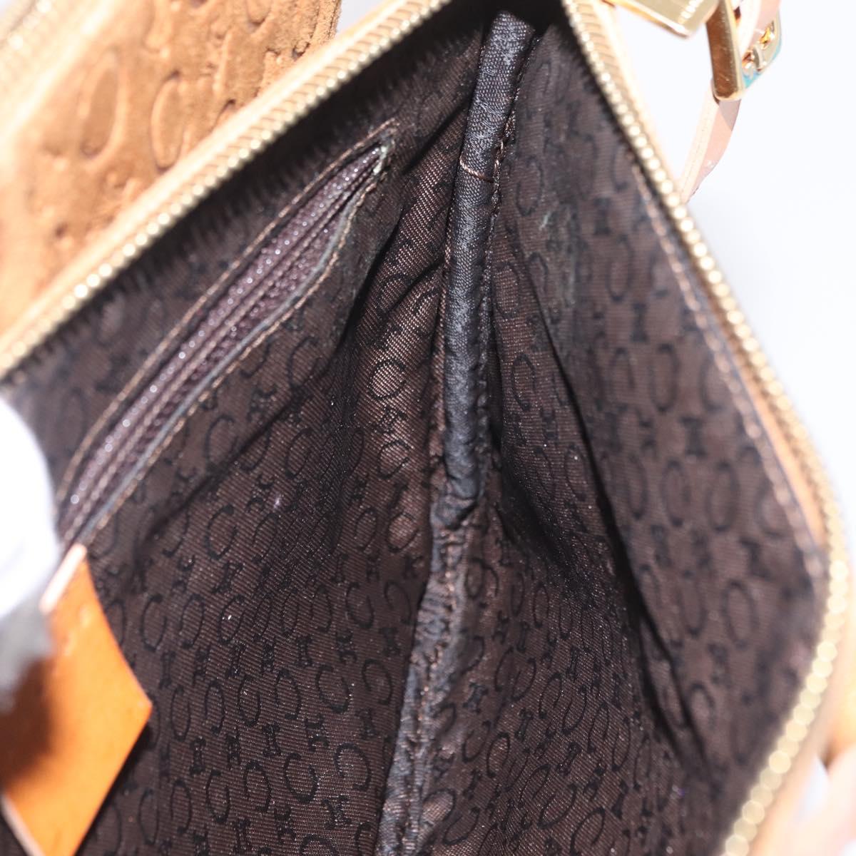 CELINE C Macadam Canvas Shoulder Bag Suede Brown Gold Auth 201247