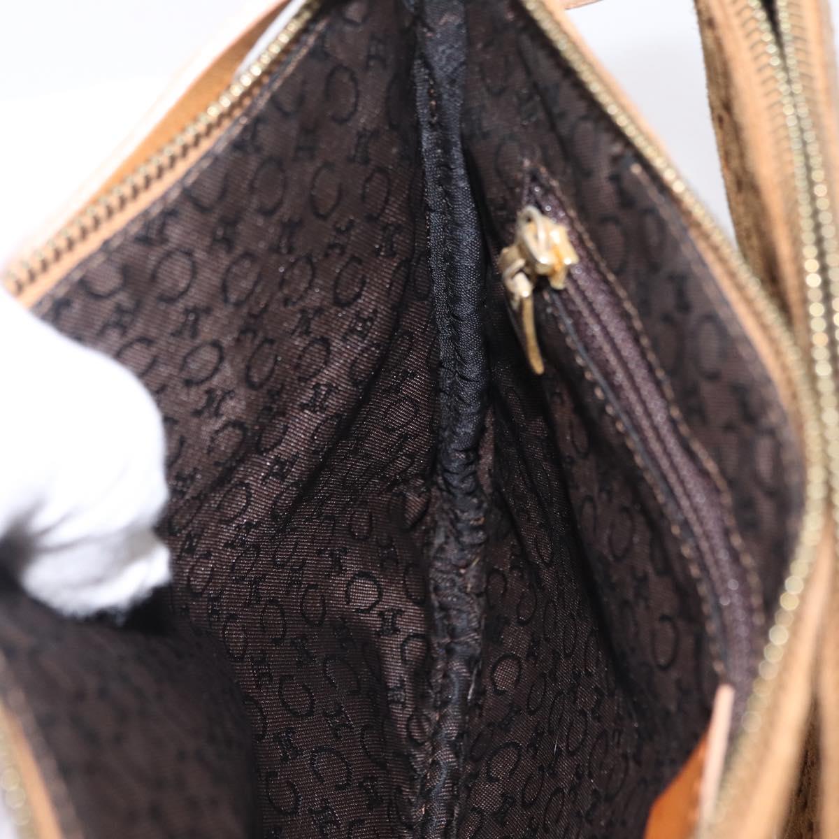 CELINE C Macadam Canvas Shoulder Bag Suede Brown Gold Auth 201247