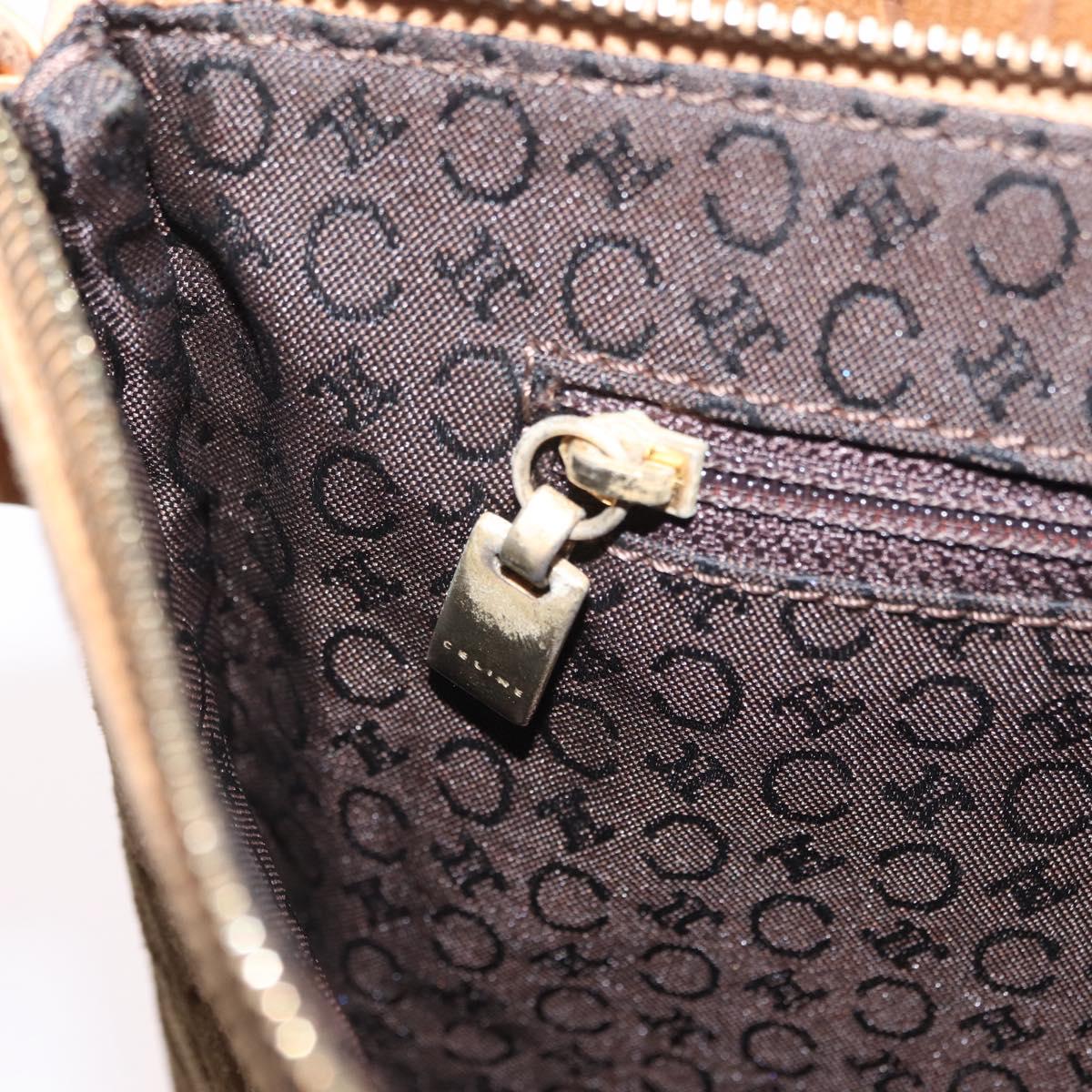CELINE C Macadam Canvas Shoulder Bag Suede Brown Gold Auth 201247