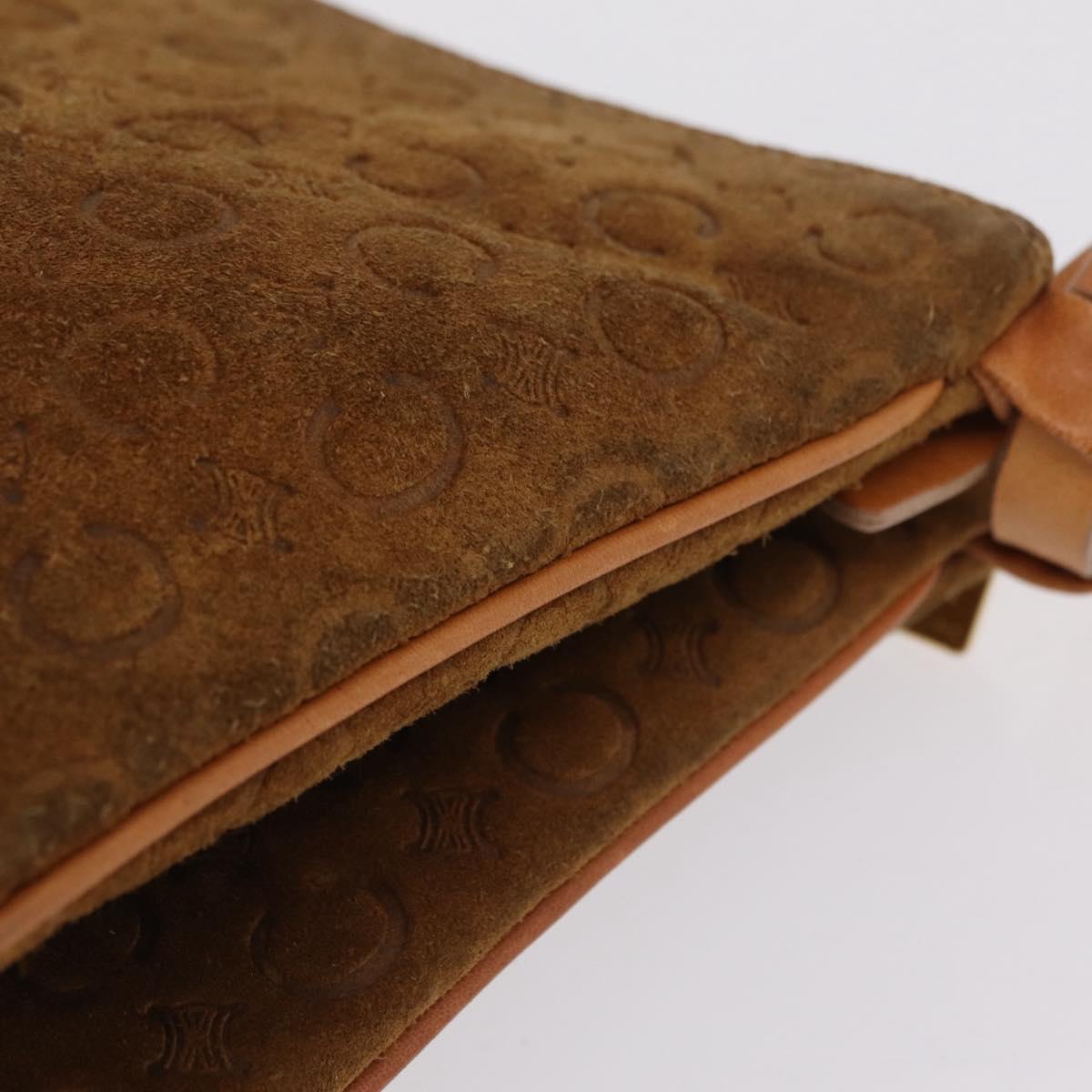 CELINE C Macadam Canvas Shoulder Bag Suede Brown Gold Auth 201247