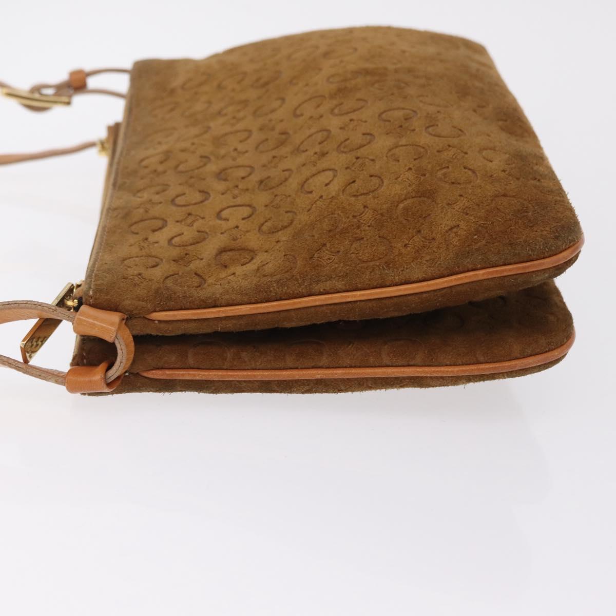 CELINE C Macadam Canvas Shoulder Bag Suede Brown Gold Auth 201247