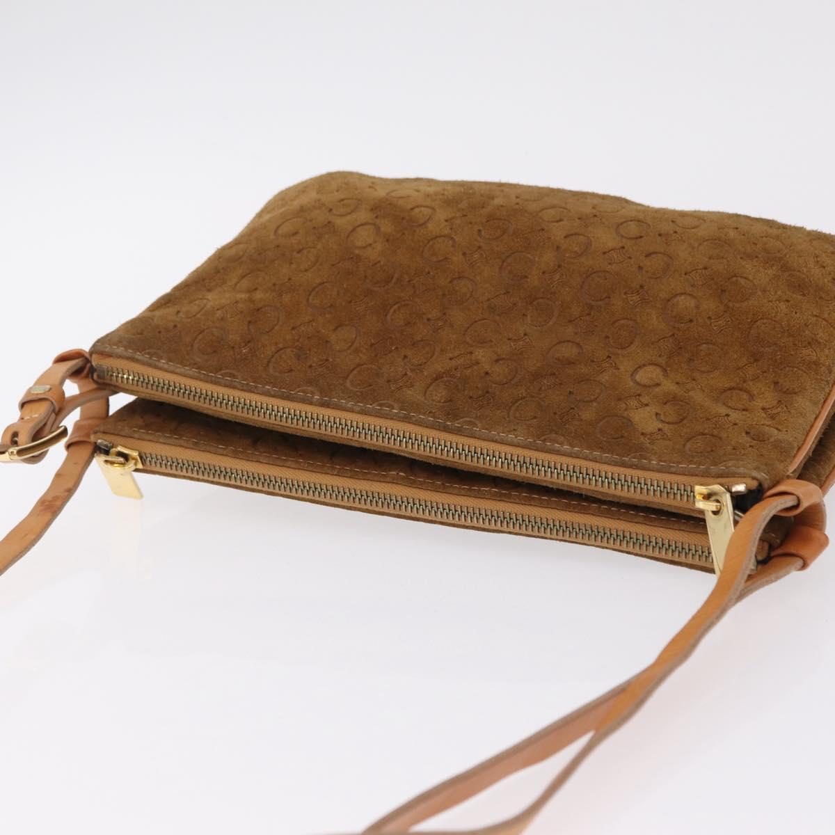 CELINE C Macadam Canvas Shoulder Bag Suede Brown Gold Auth 201247