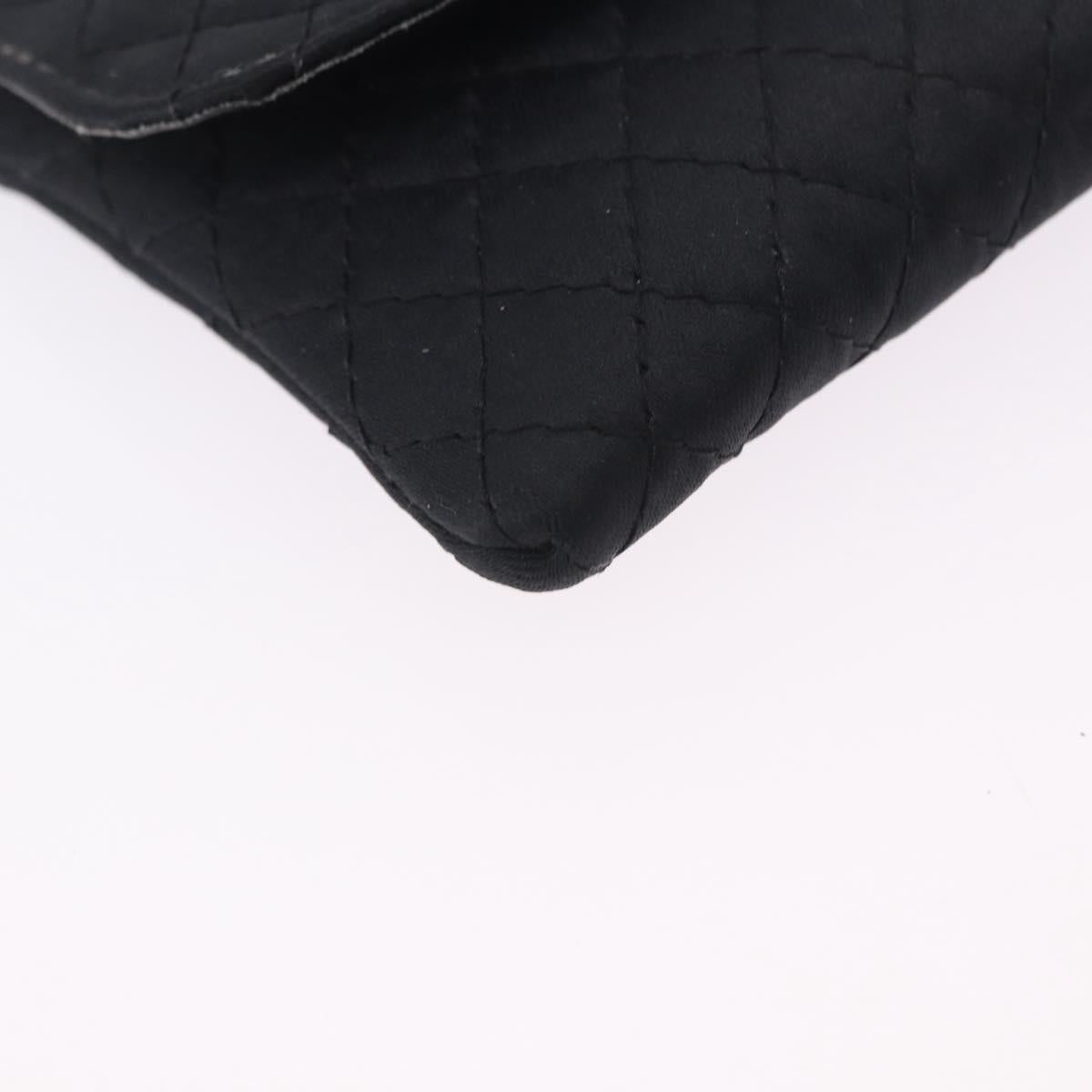 CHANEL Matelasse Chain Shoulder Pouch Satin Black Gold Tone CC Auth 201248