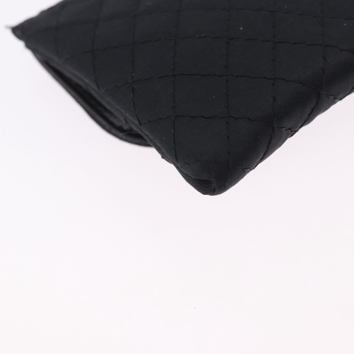 CHANEL Matelasse Chain Shoulder Pouch Satin Black Gold Tone CC Auth 201248