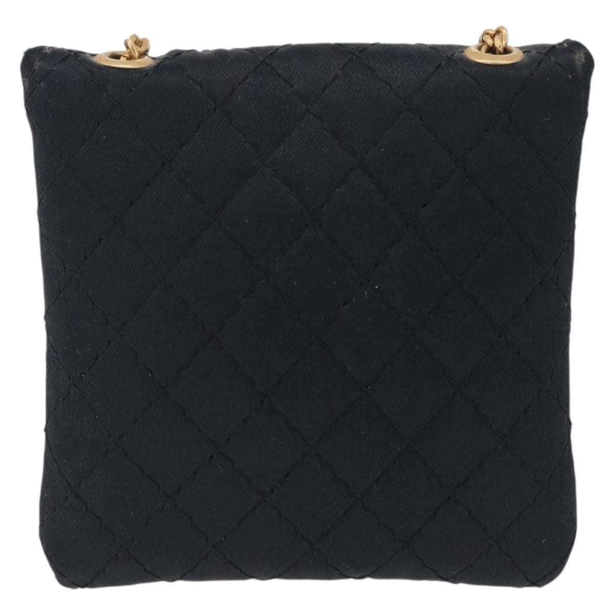 CHANEL Matelasse Chain Shoulder Pouch Satin Black Gold Tone CC Auth 201248