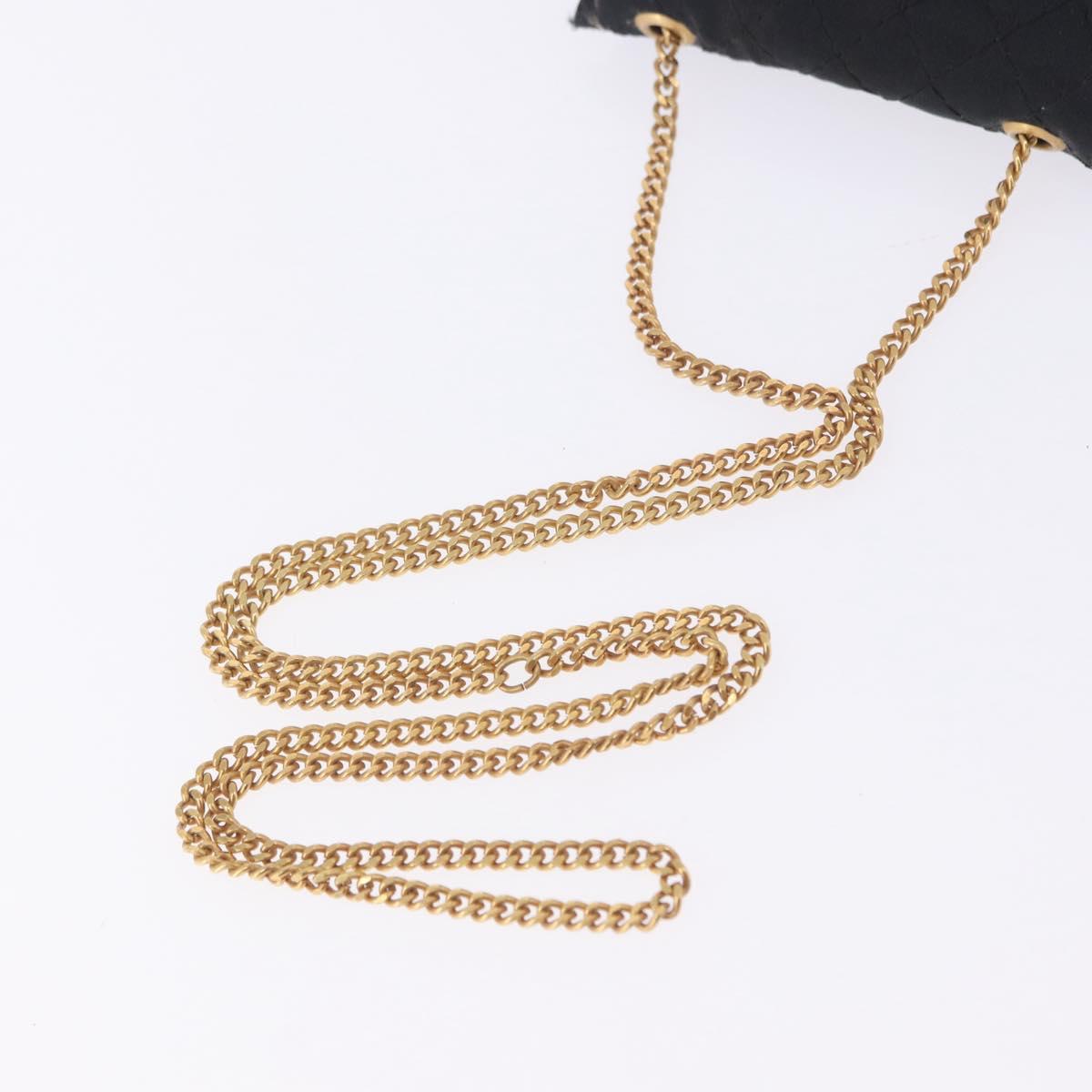 CHANEL Matelasse Chain Shoulder Pouch Satin Black Gold Tone CC Auth 201248