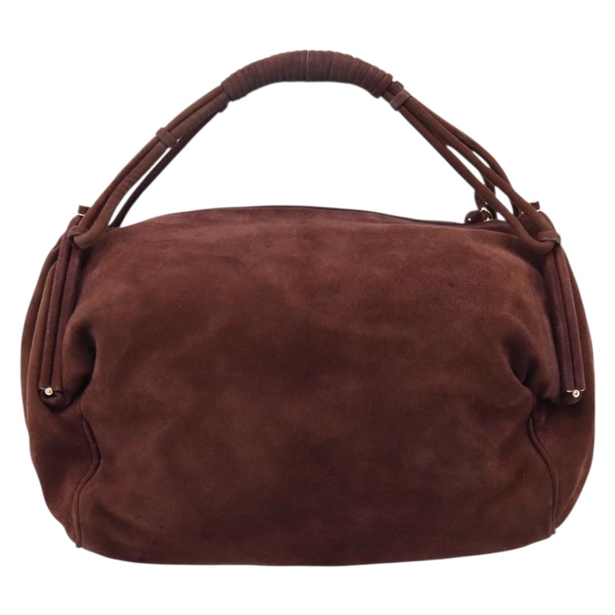 BOTTEGA VENETA Hand Bag Suede Bordeaux Gold Tone Auth 201251