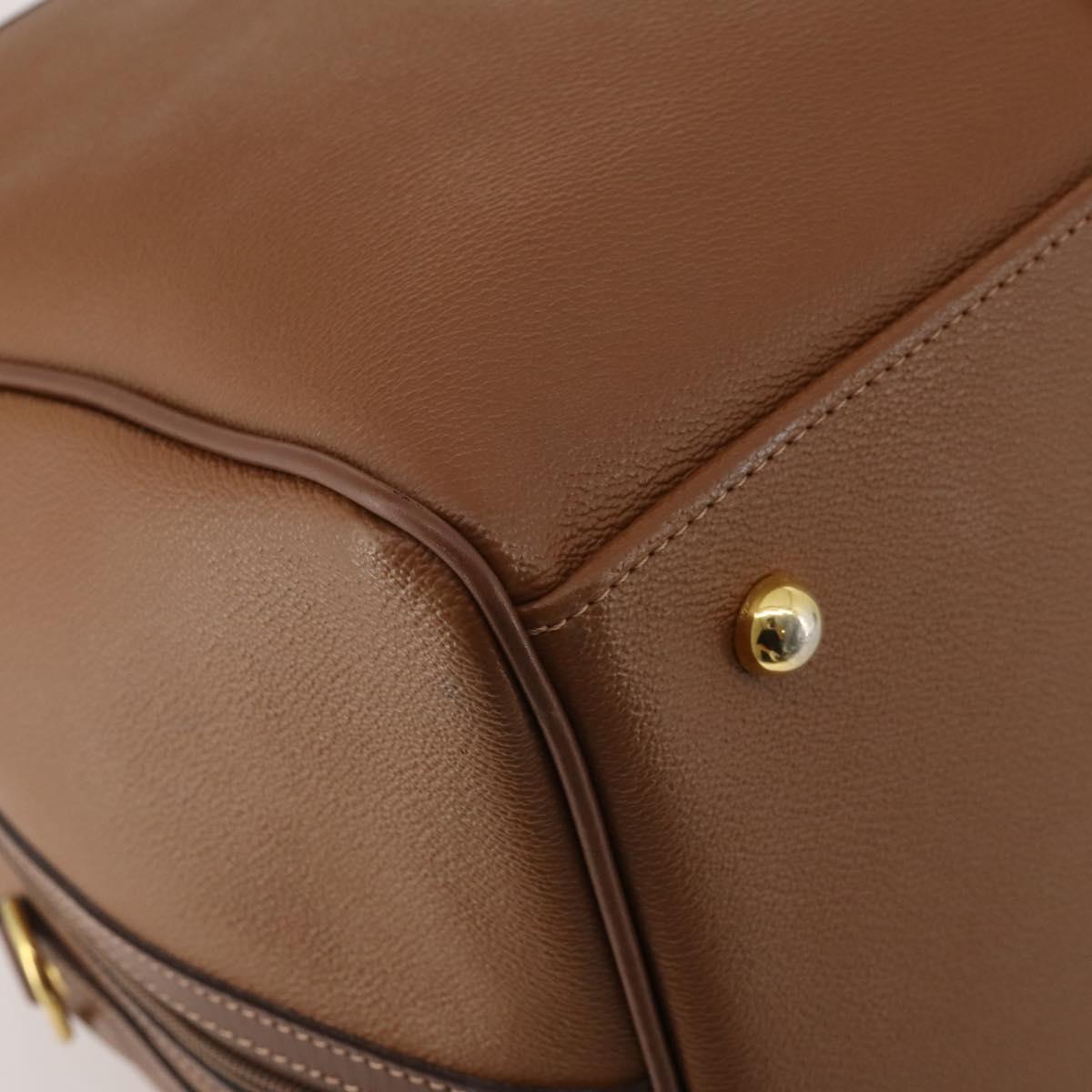 Burberrys Boston Bag Leather Brown Gold Tone Auth 201252A