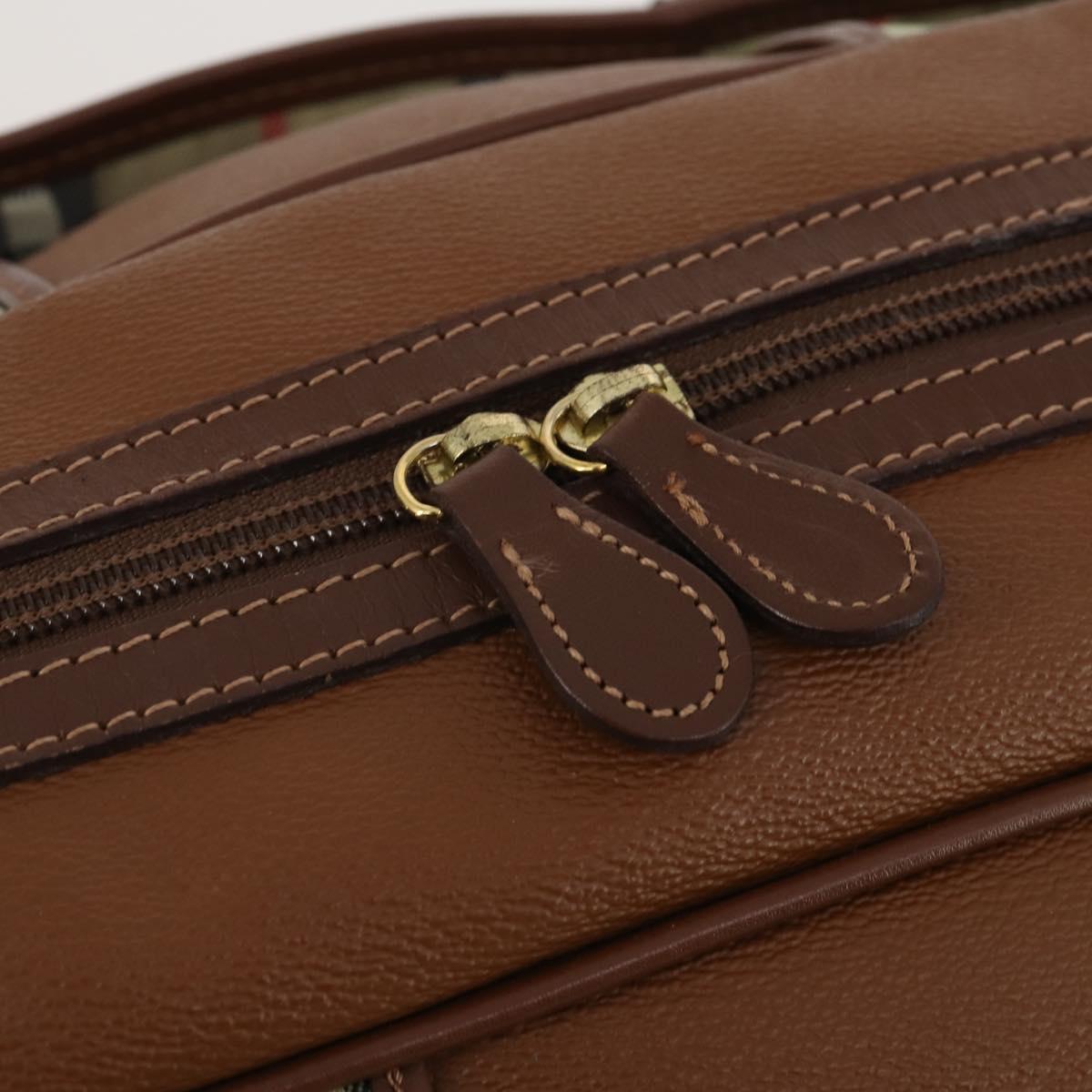 Burberrys Boston Bag Leather Brown Gold Tone Auth 201252A