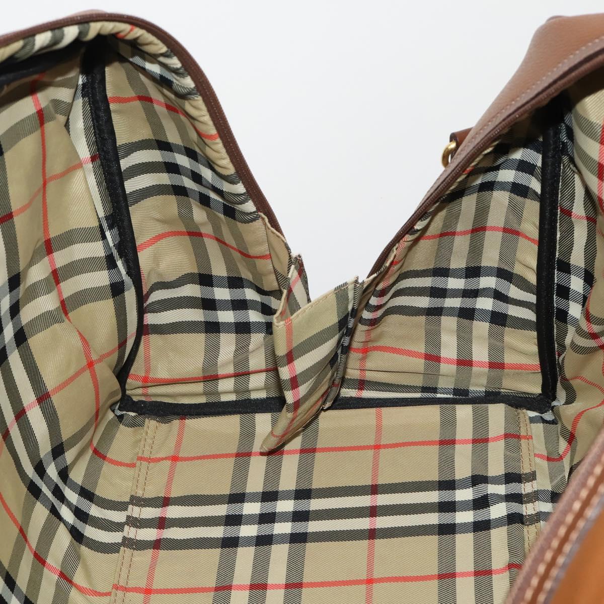 Burberrys Boston Bag Leather Brown Gold Tone Auth 201252A