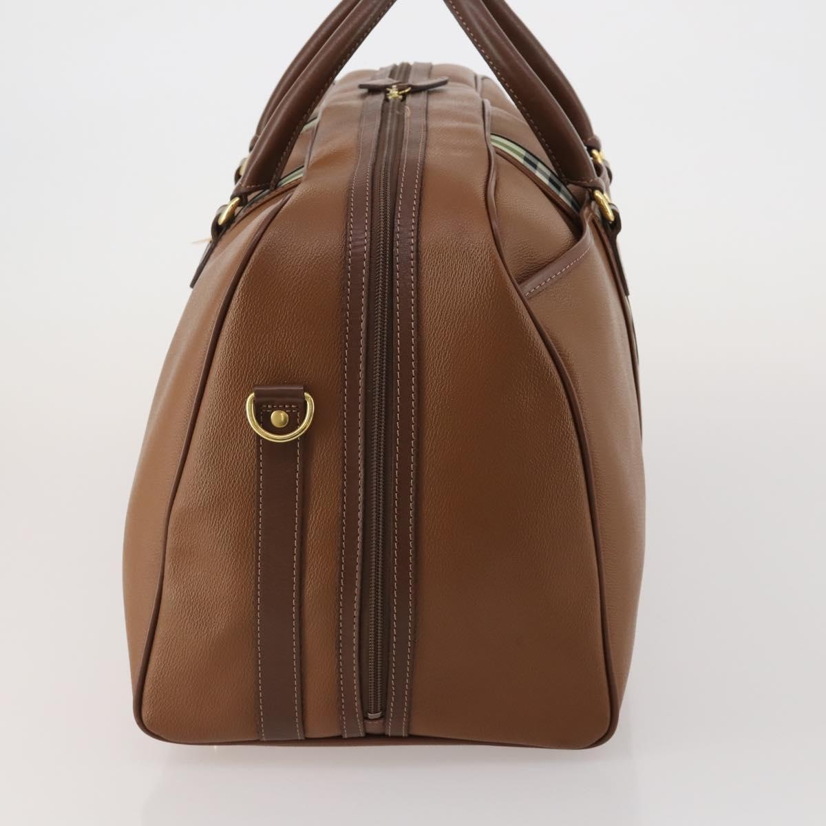 Burberrys Boston Bag Leather Brown Gold Tone Auth 201252A