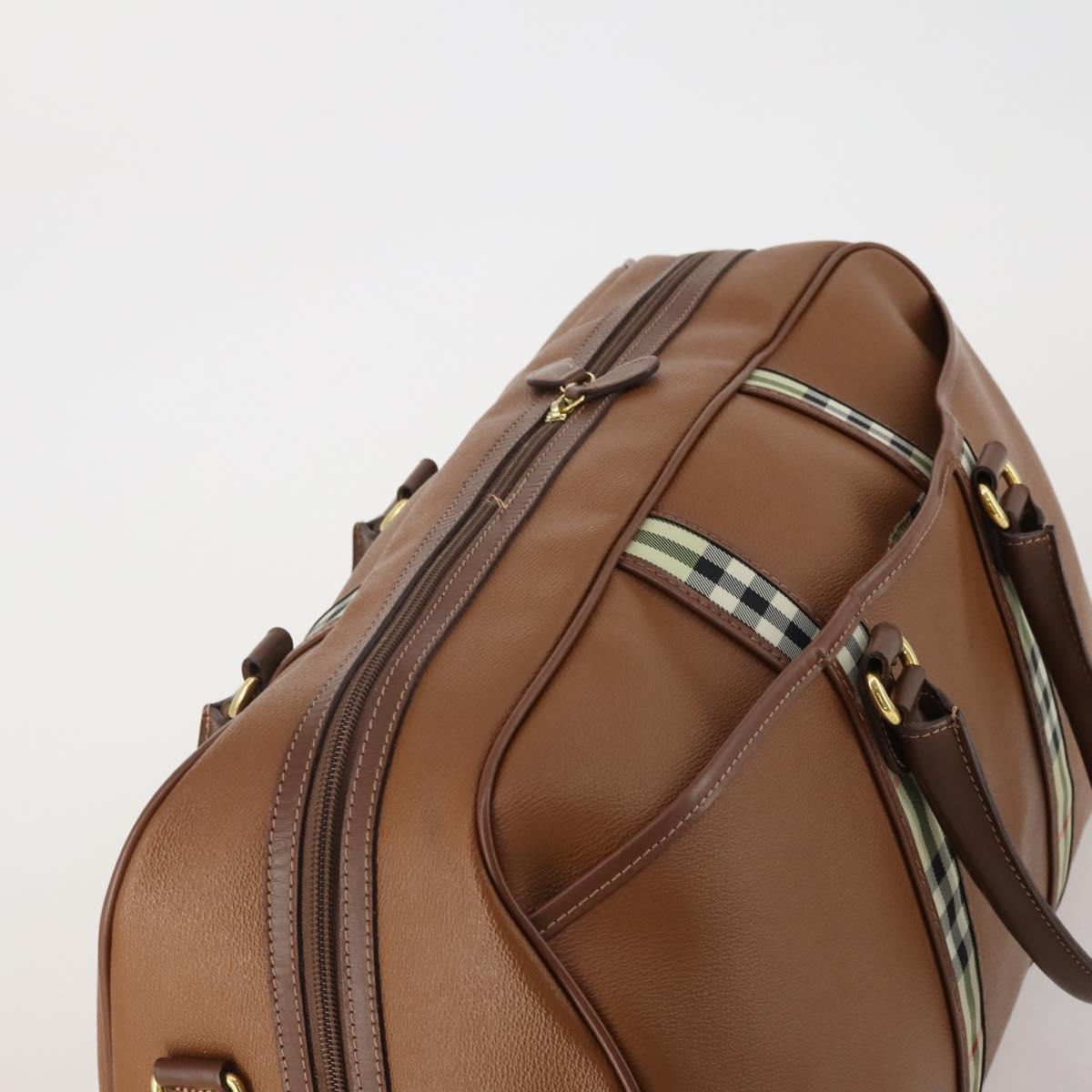 Burberrys Boston Bag Leather Brown Gold Tone Auth 201252A