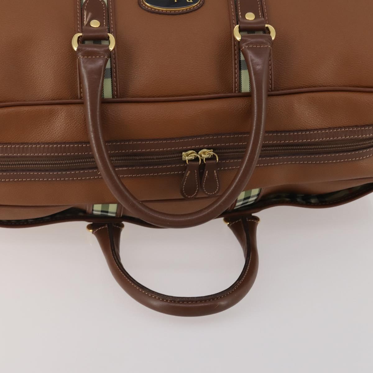 Burberrys Boston Bag Leather Brown Gold Tone Auth 201252A