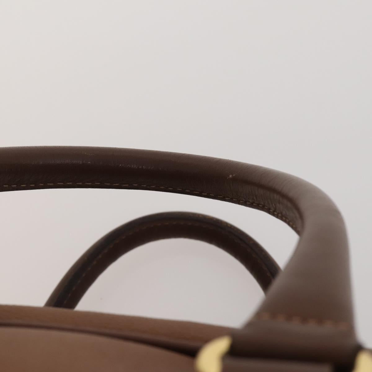 Burberrys Boston Bag Leather Brown Gold Tone Auth 201252A