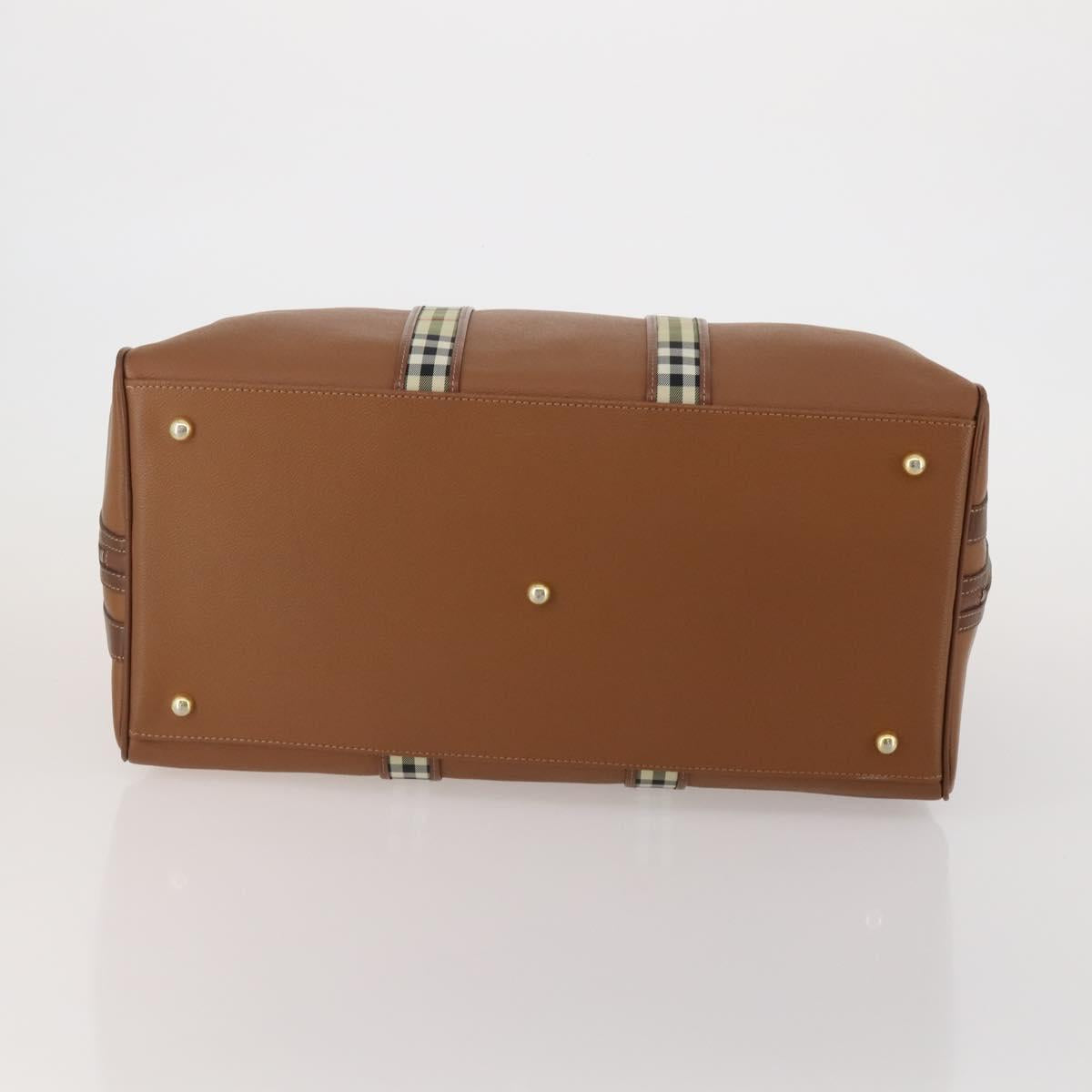 Burberrys Boston Bag Leather Brown Gold Tone Auth 201252A