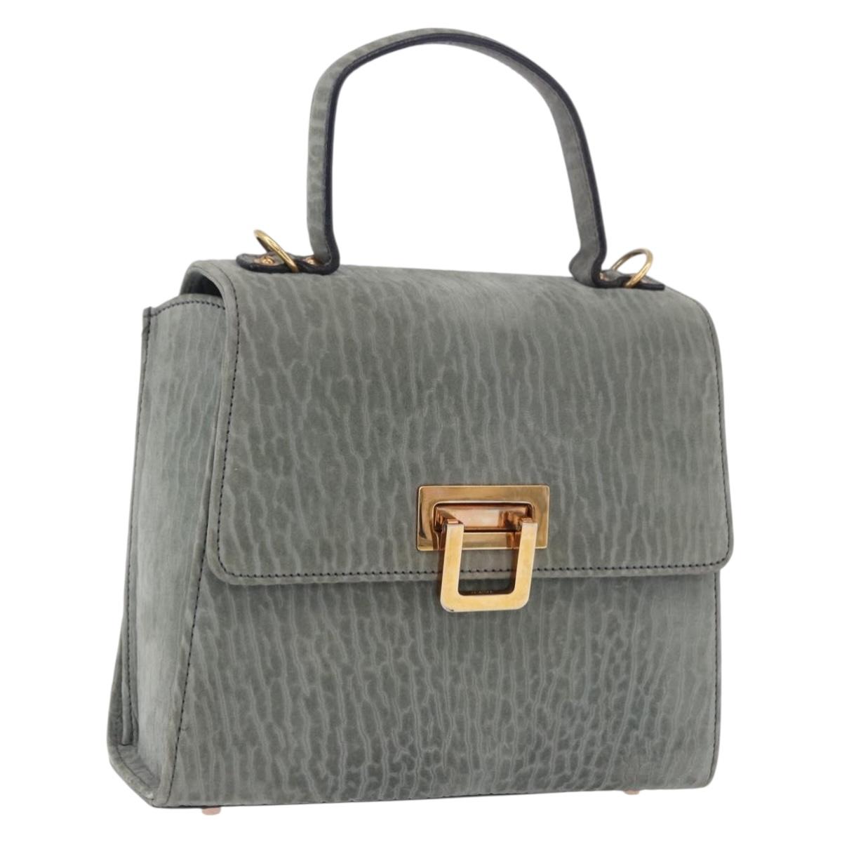 Valextra Hand Bag Suede Gray Gold Tone Auth 201257