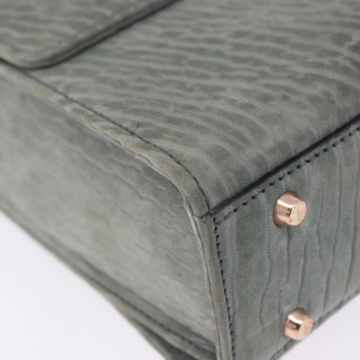 Valextra Hand Bag Suede Gray Gold Tone Auth 201257