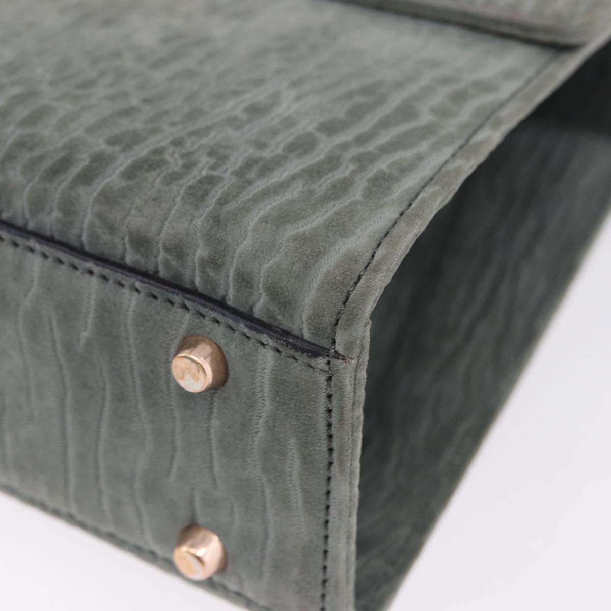 Valextra Hand Bag Suede Gray Gold Tone Auth 201257