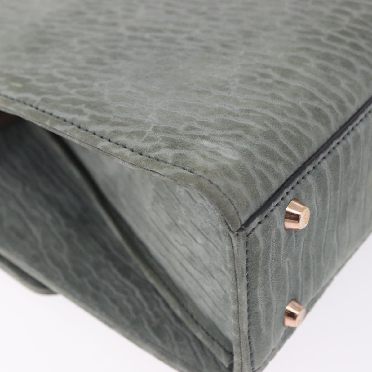 Valextra Hand Bag Suede Gray Gold Tone Auth 201257