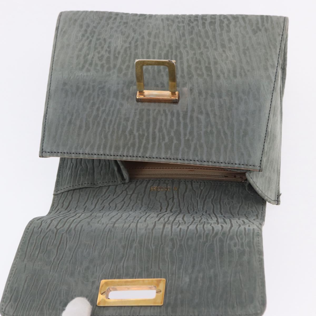 Valextra Hand Bag Suede Gray Gold Tone Auth 201257