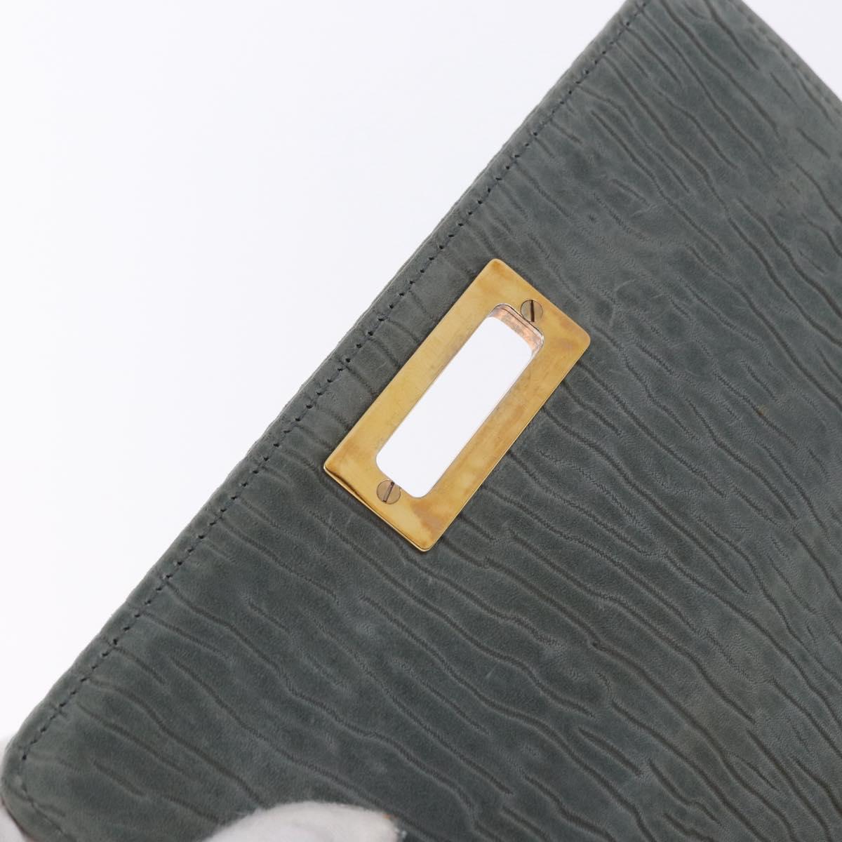 Valextra Hand Bag Suede Gray Gold Tone Auth 201257