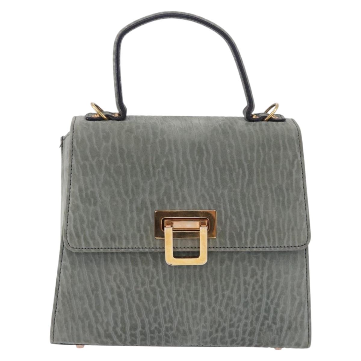 Valextra Hand Bag Suede Gray Gold Tone Auth 201257