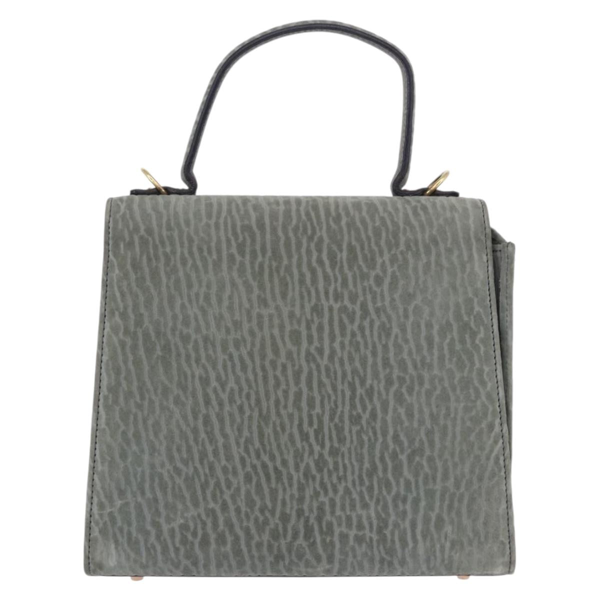 Valextra Hand Bag Suede Gray Gold Tone Auth 201257