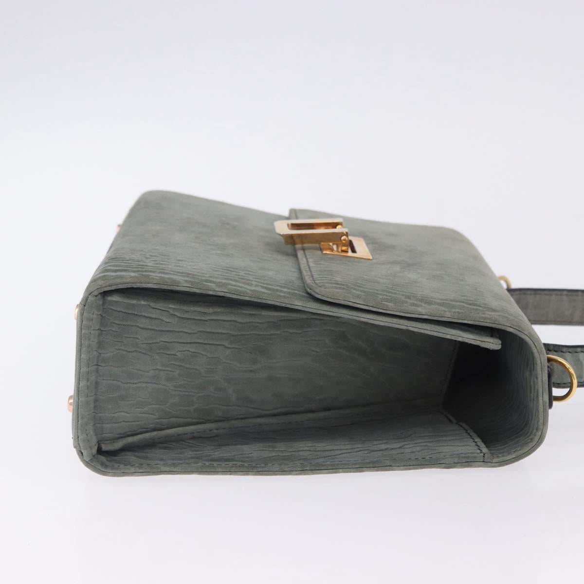 Valextra Hand Bag Suede Gray Gold Tone Auth 201257