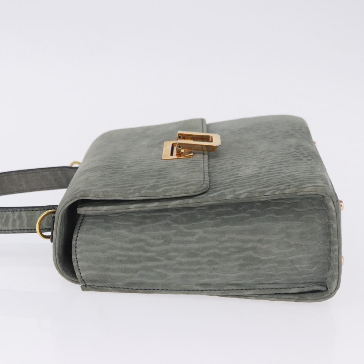 Valextra Hand Bag Suede Gray Gold Tone Auth 201257