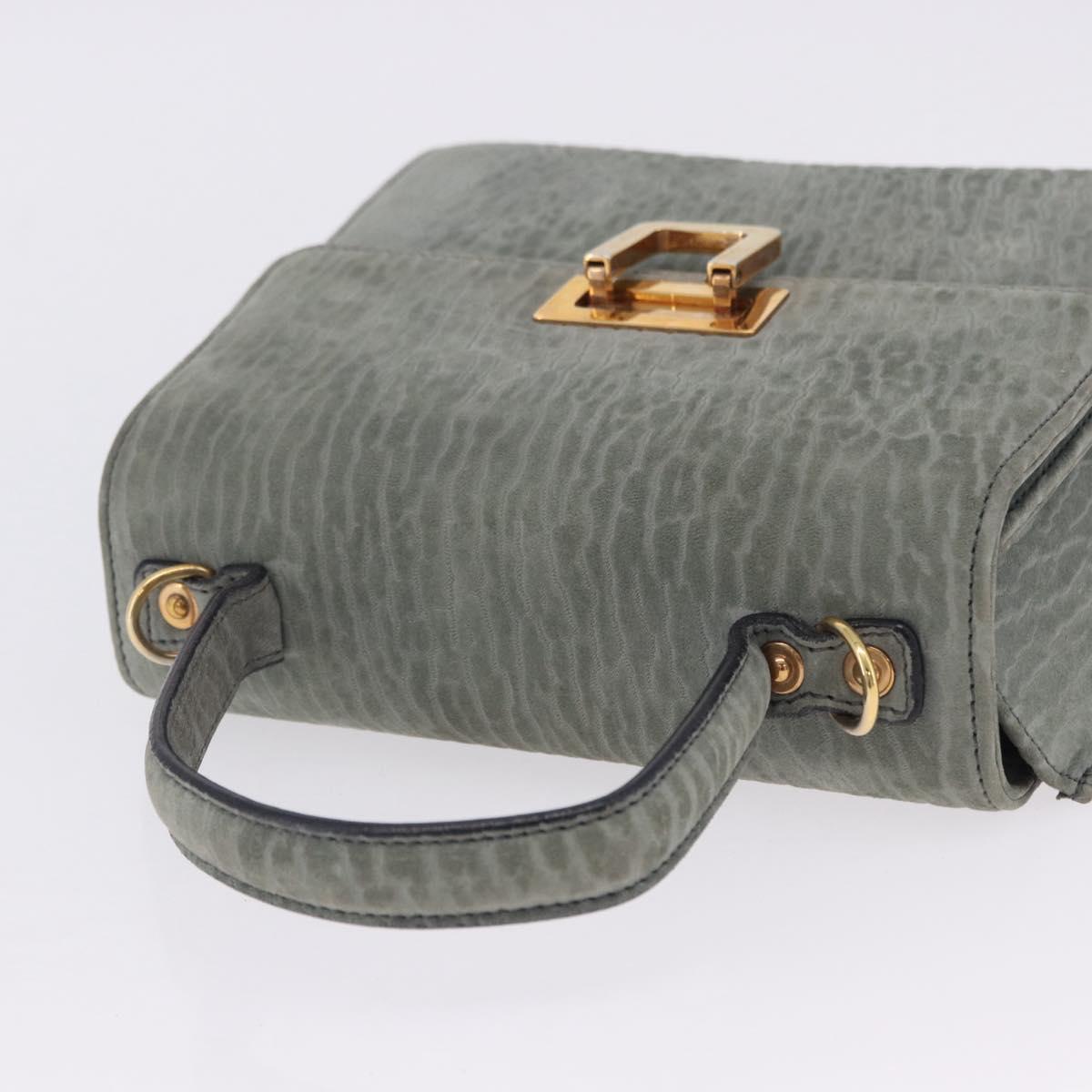 Valextra Hand Bag Suede Gray Gold Tone Auth 201257