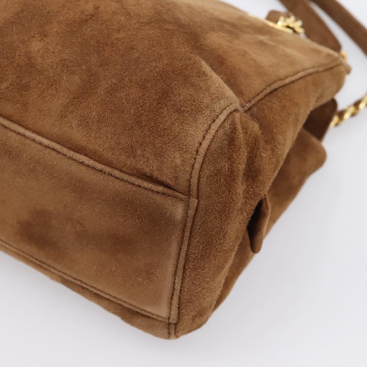 PRADA Chain Shoulder Bag Suede Brown Gold Auth 201258V