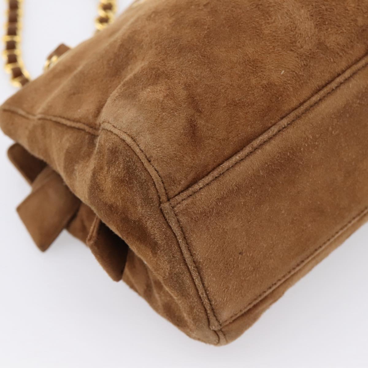 PRADA Chain Shoulder Bag Suede Brown Gold Auth 201258V