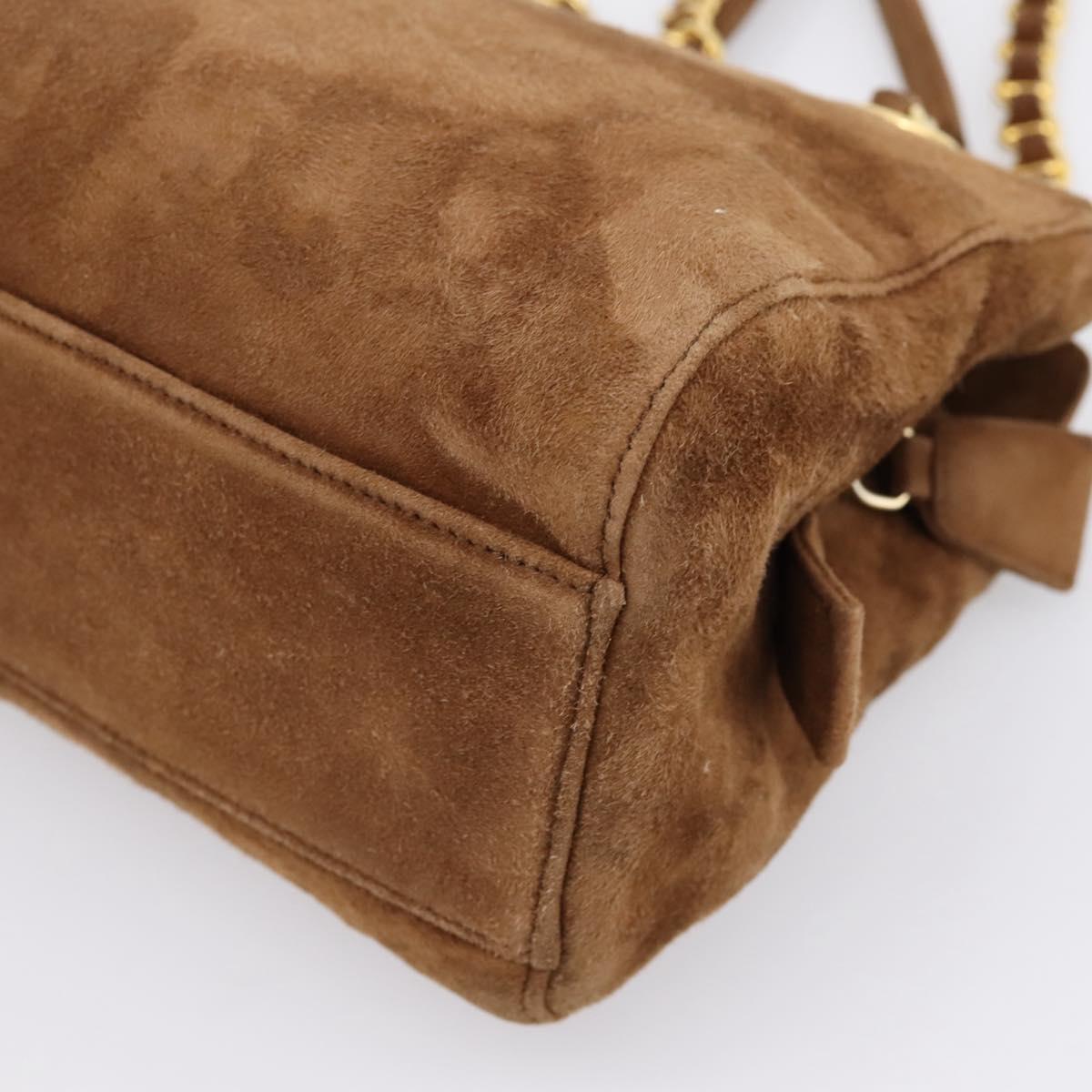 PRADA Chain Shoulder Bag Suede Brown Gold Auth 201258V