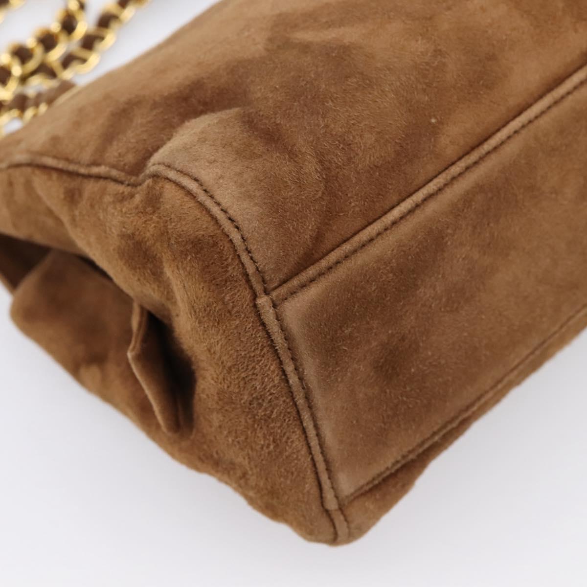PRADA Chain Shoulder Bag Suede Brown Gold Auth 201258V