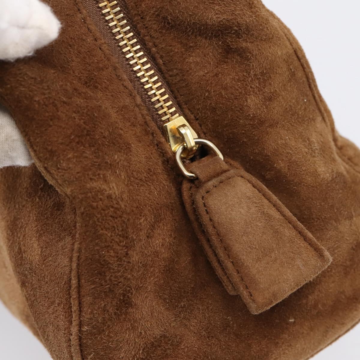 PRADA Chain Shoulder Bag Suede Brown Gold Auth 201258V