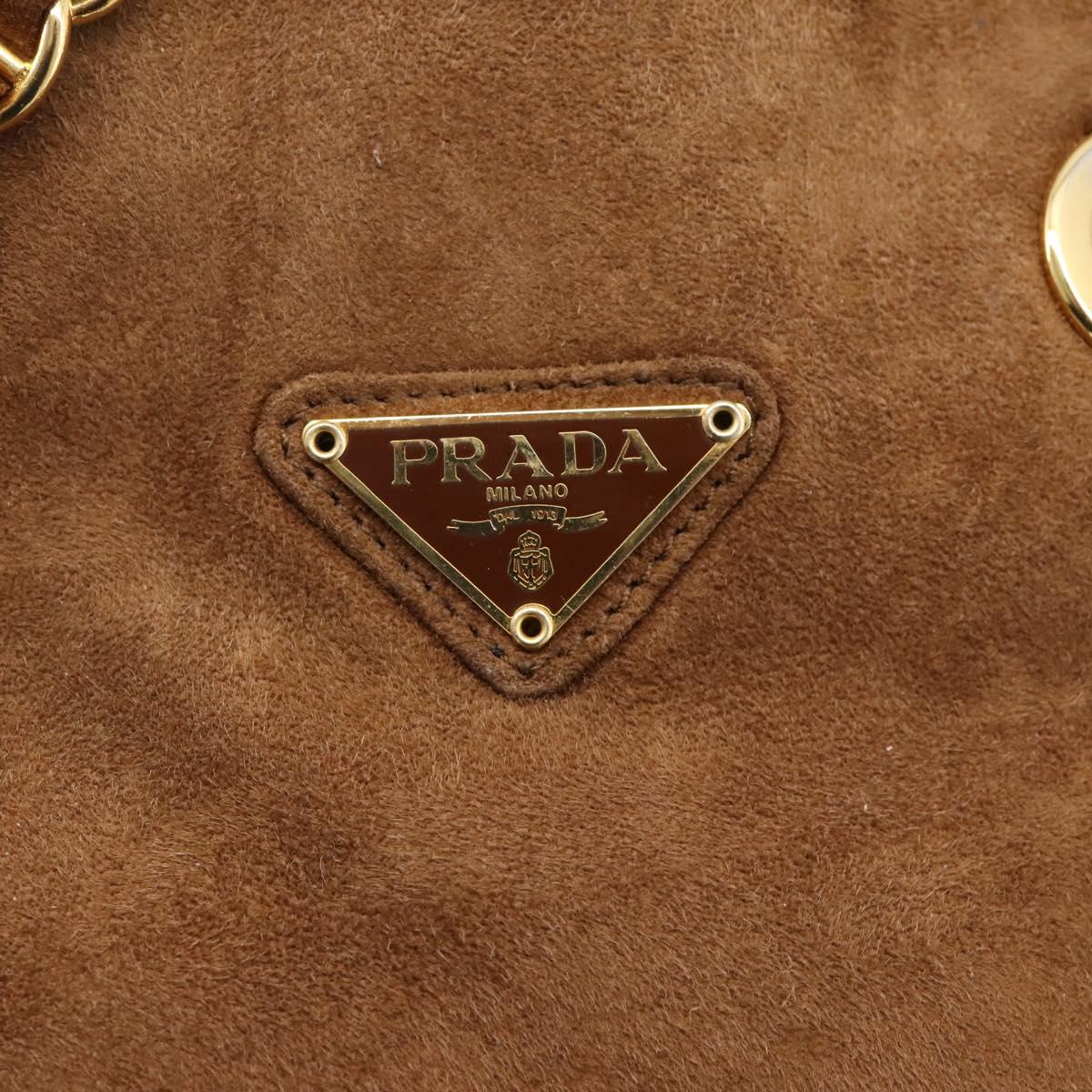 PRADA Chain Shoulder Bag Suede Brown Gold Auth 201258V