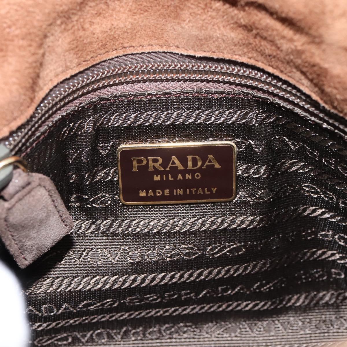 PRADA Chain Shoulder Bag Suede Brown Gold Auth 201258V